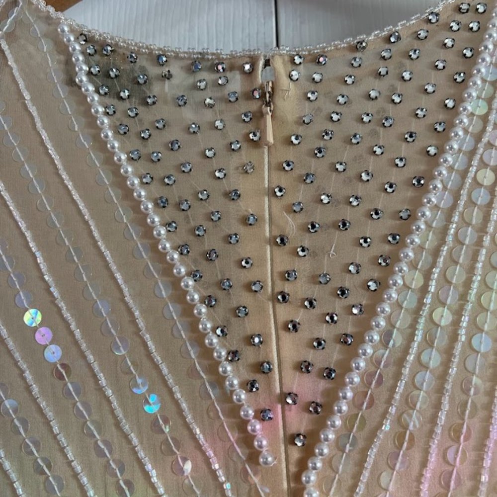 Neutral Sheer Bridal Cocktail Dress - Picture 8 of 17